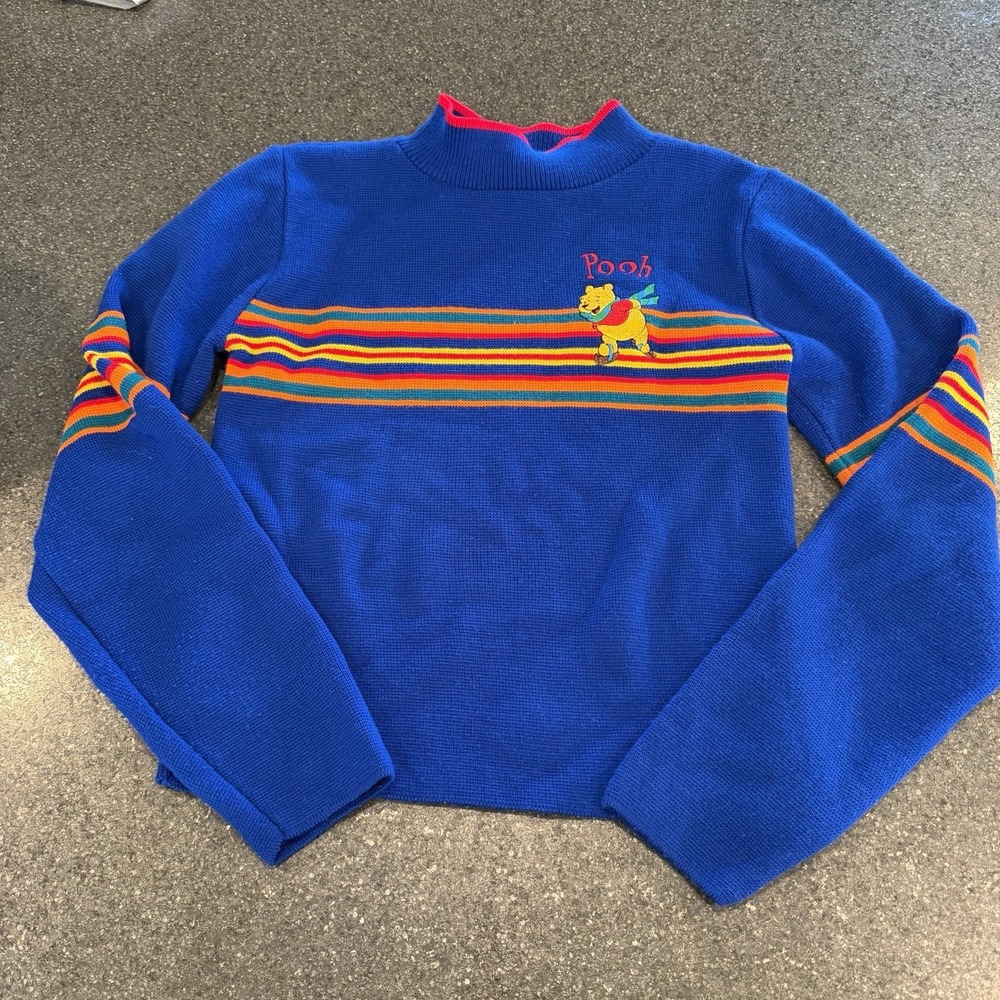 Vintage Whinnie The Pooh Kids Rainbow Retro Embroidered Kids Sweater Med